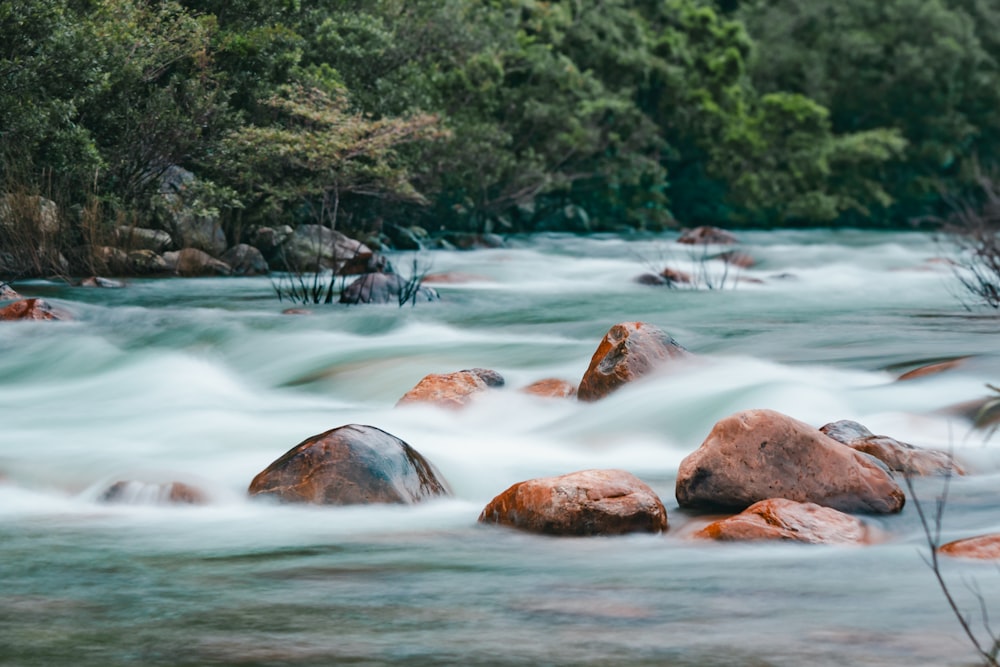 a river that has some rocks in it