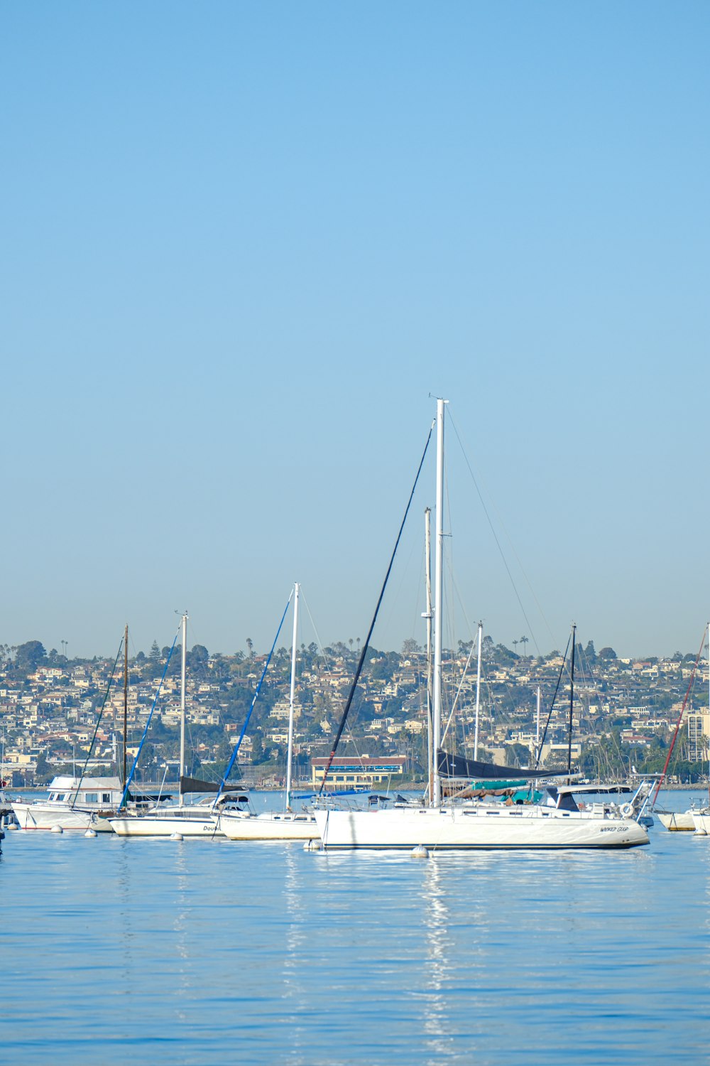 a group of sailboats floating on top of a body of water