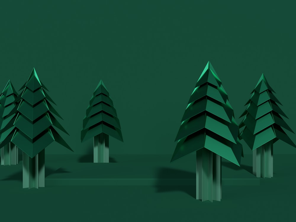 a group of green trees sitting next to each other