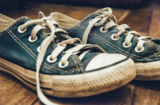 A pair of sturdy canvas sneakers resting on a sunlit porch, showing signs of everyday wear and comfort.