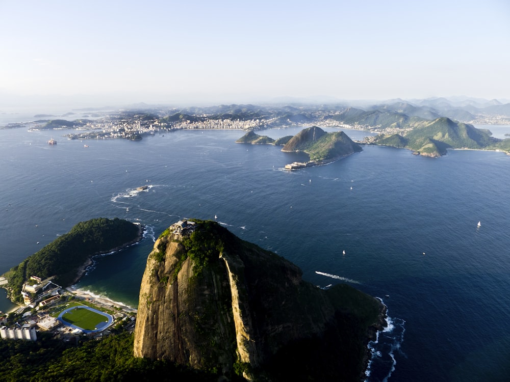 an aerial view of a large body of water