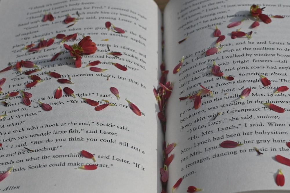 a book opened to a page with flowers on it