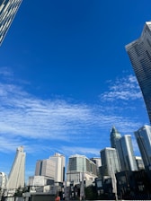 A modern city skyline showcasing various types of buildings and properties.