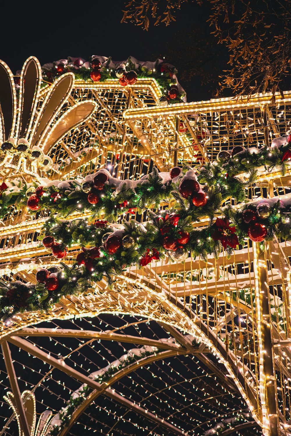 a christmas display with lights and decorations