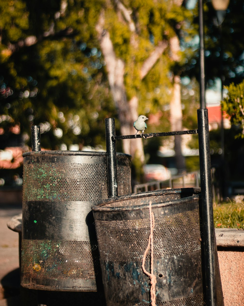 a couple of buckets sitting next to each other