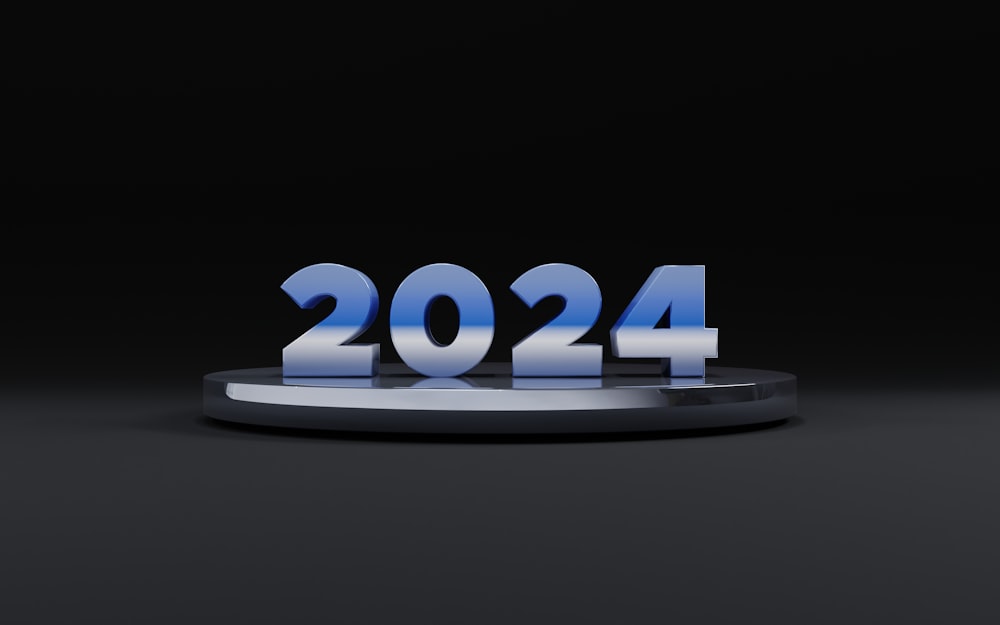 a white and blue sign that reads 2024