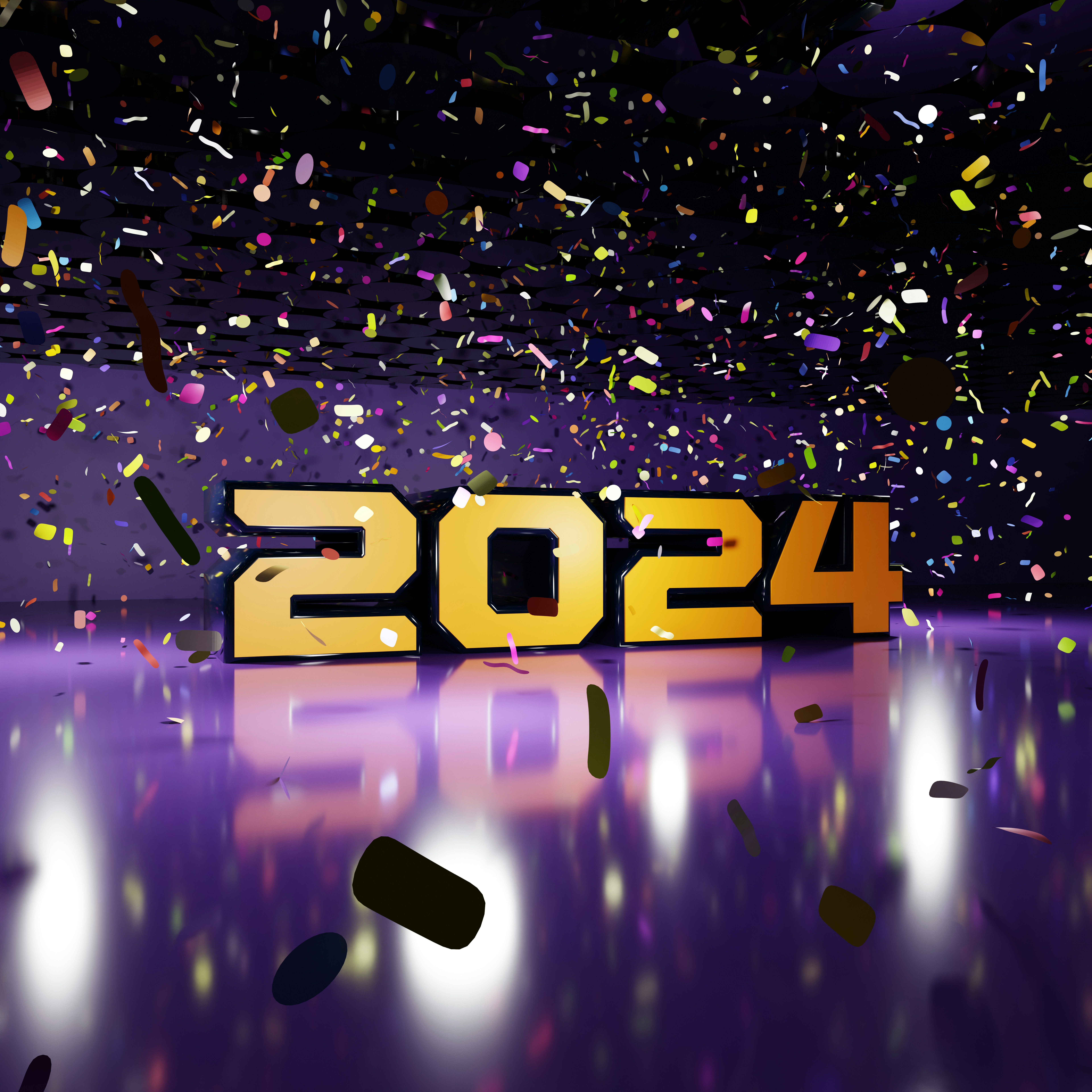 a 3d rendering of the number 4205 surrounded by confetti