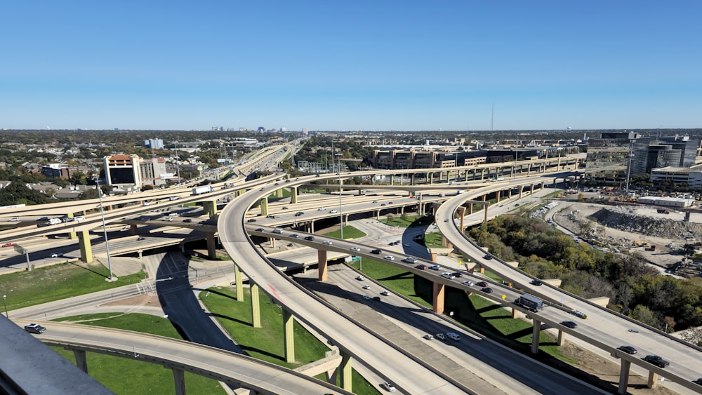 a view of a highway intersection from the top of a building