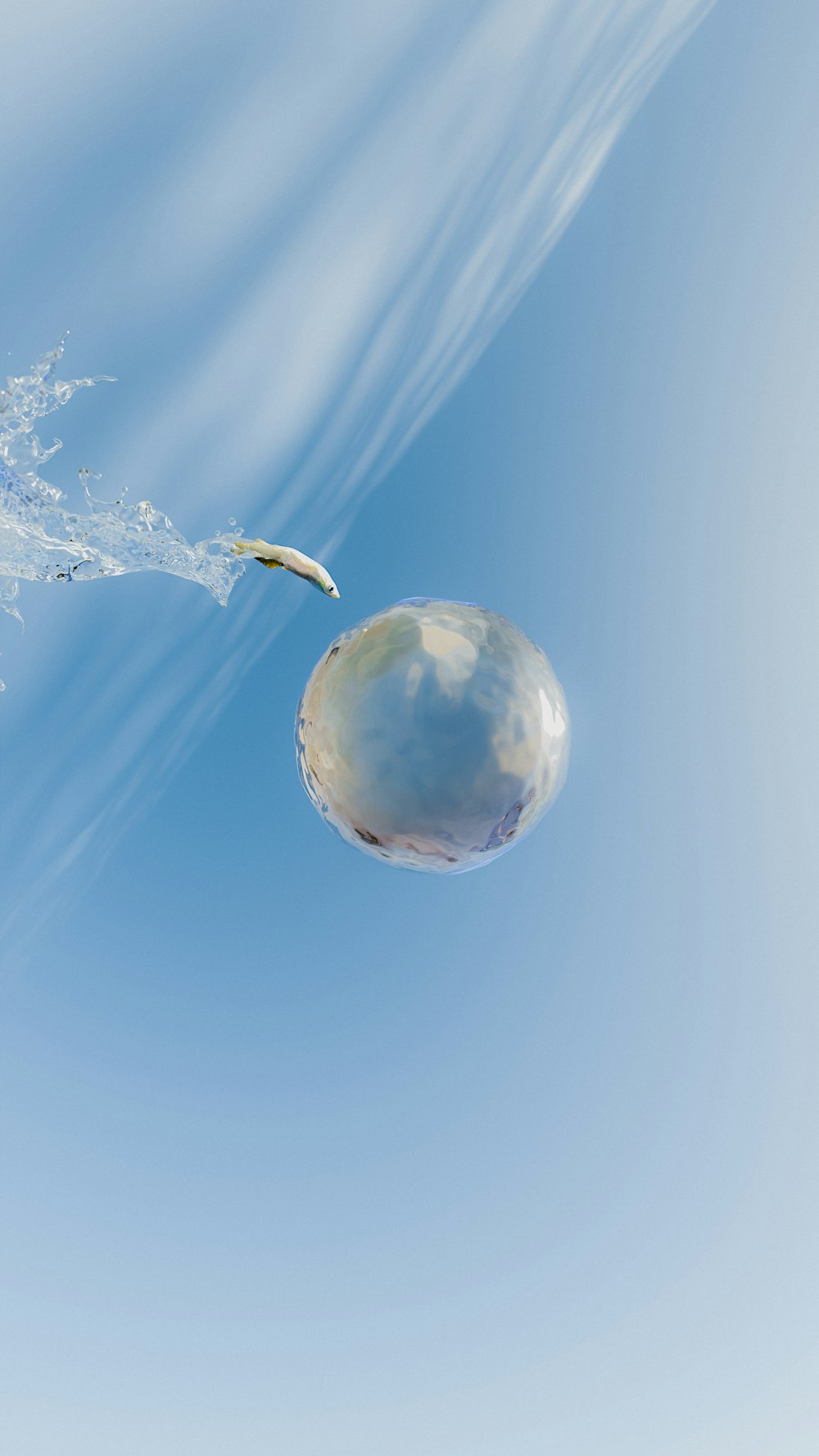 a bubble floating in the air with a sky background