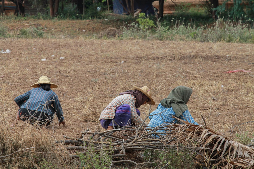 a group of people working in a field