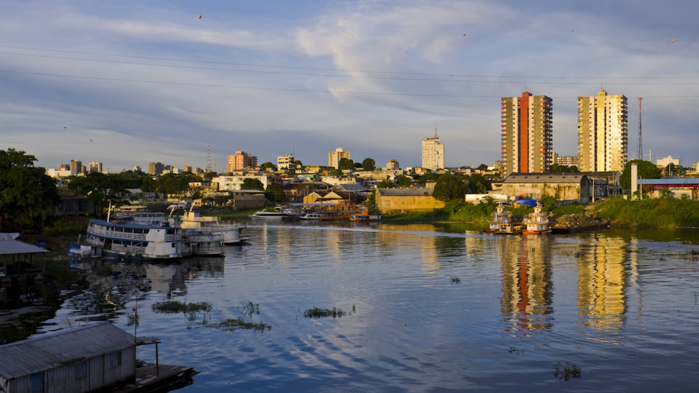 a body of water surrounded by tall buildings