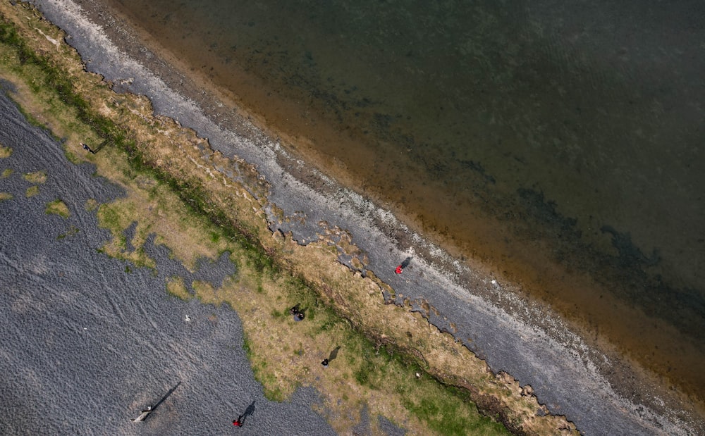 an aerial view of a body of water