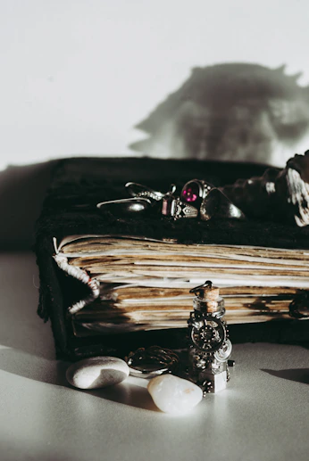 a book with a bunch of jewelry on top of it