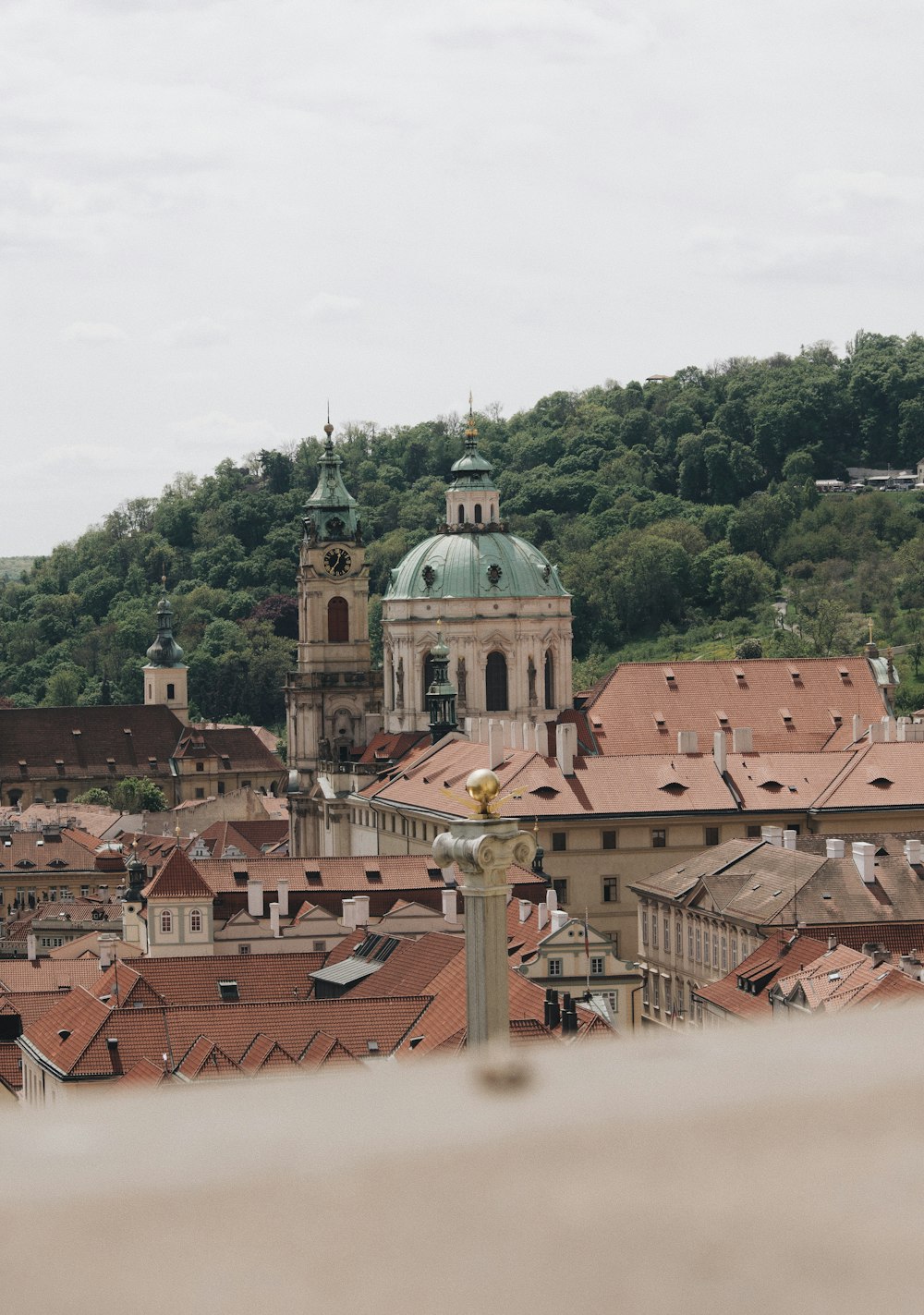 a view of a city with a clock tower