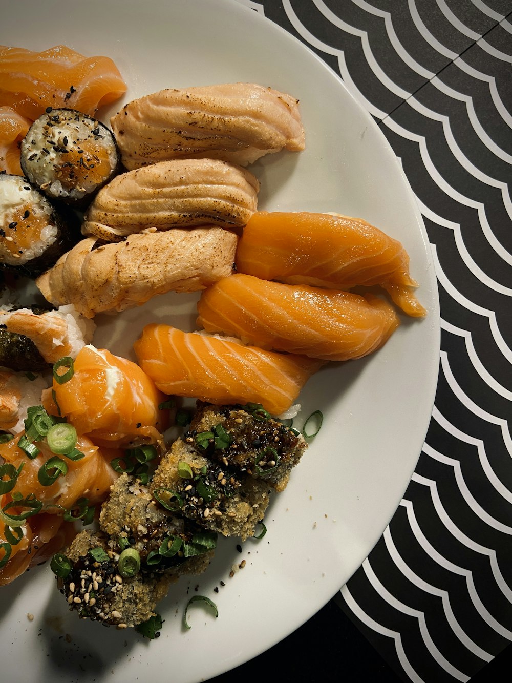 a white plate topped with lots of different types of food