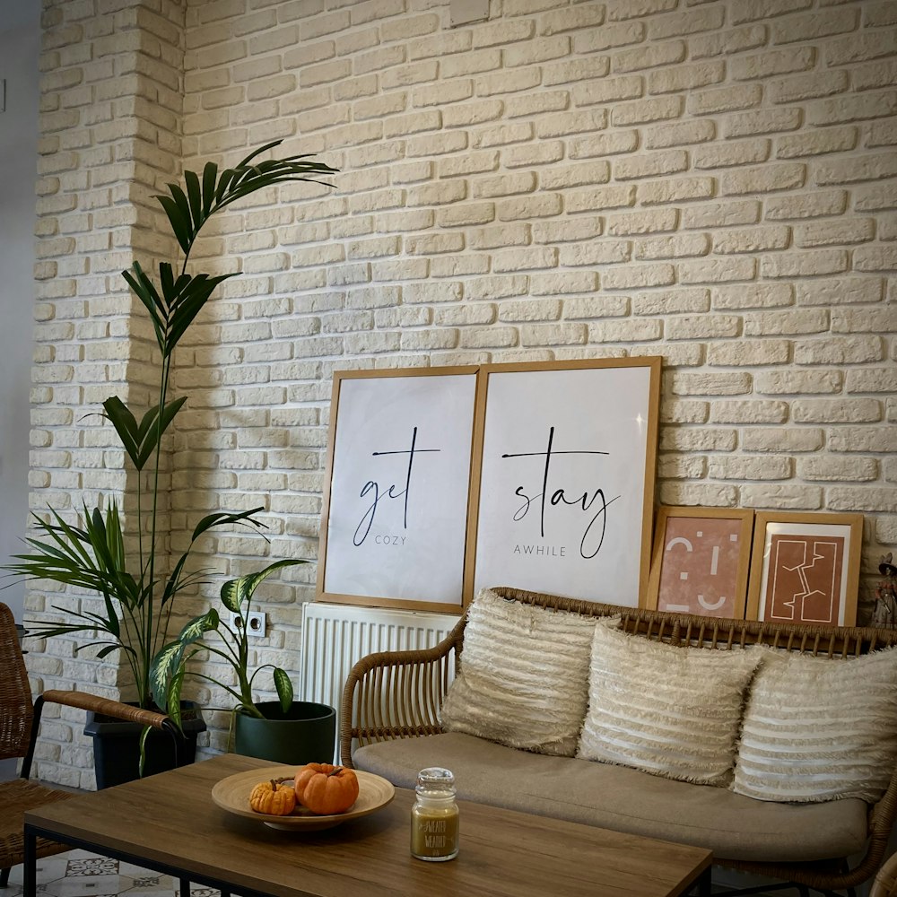 a living room with a couch and a table