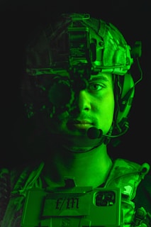 a man with green night vision system