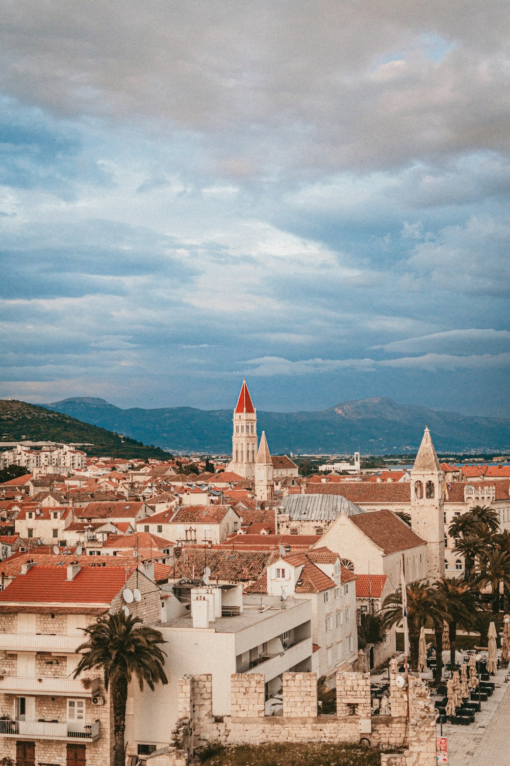 a view of a city with a clock tower