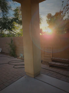 Wide shot of a freshly cleaned paver patio gleaming under the sunlight.