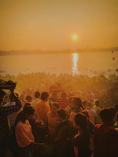 A warm community gathering at sunset in Rajahmundry, symbolizing hope and unity.