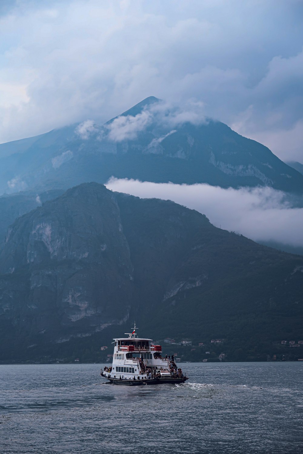 a large boat floating on top of a large body of water