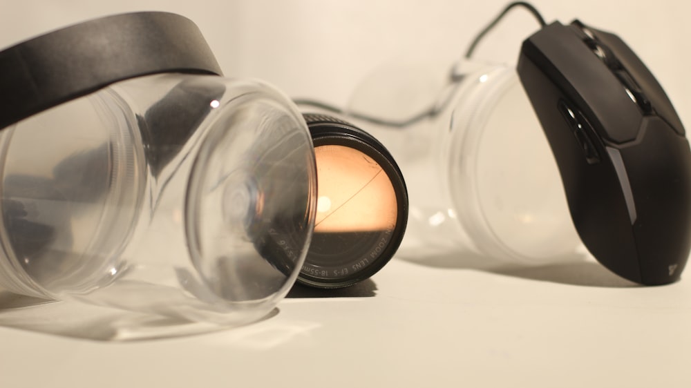 a couple of glasses sitting on top of a table