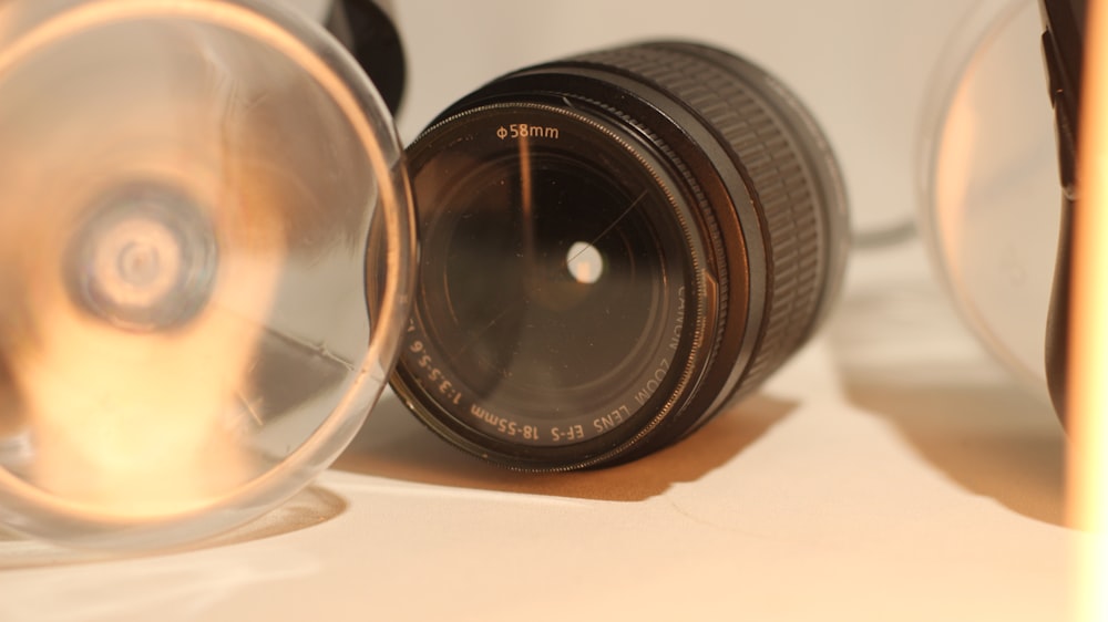 a close up of a camera lens on a table