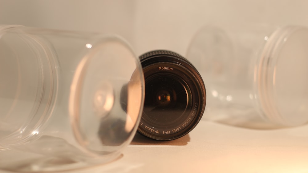 a close up of a camera lens on a table