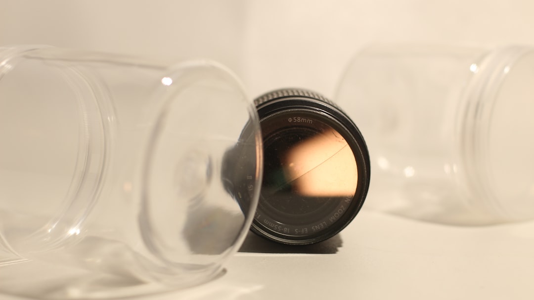 a close up of a camera lens on a table,