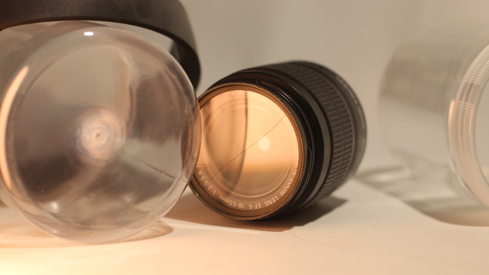 a close up of a camera lens on a table