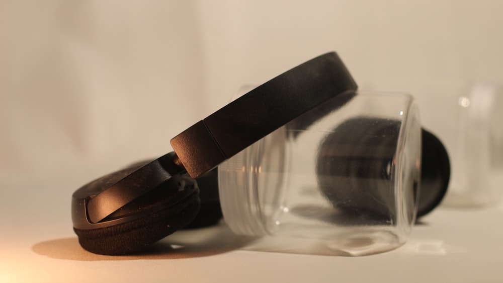 a pair of headphones sitting on top of a table