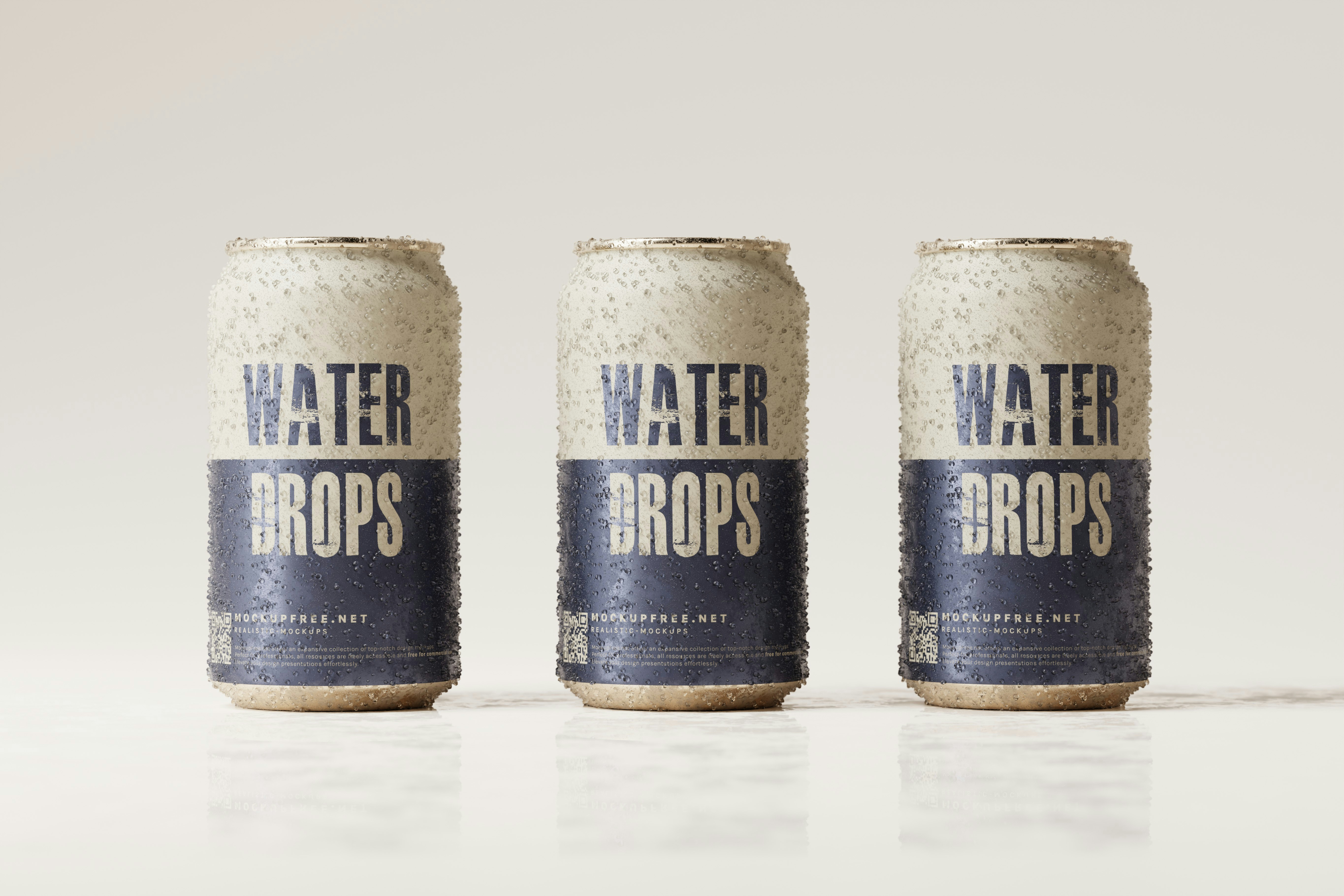 330ml Soda or Beer Can Mockups with Water Drops, A set of aluminum can mockups with condensation effect. Download this can mockup set for free from Mockup Free : https://mockupfree.net/