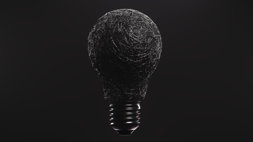 a black and white photo of a light bulb