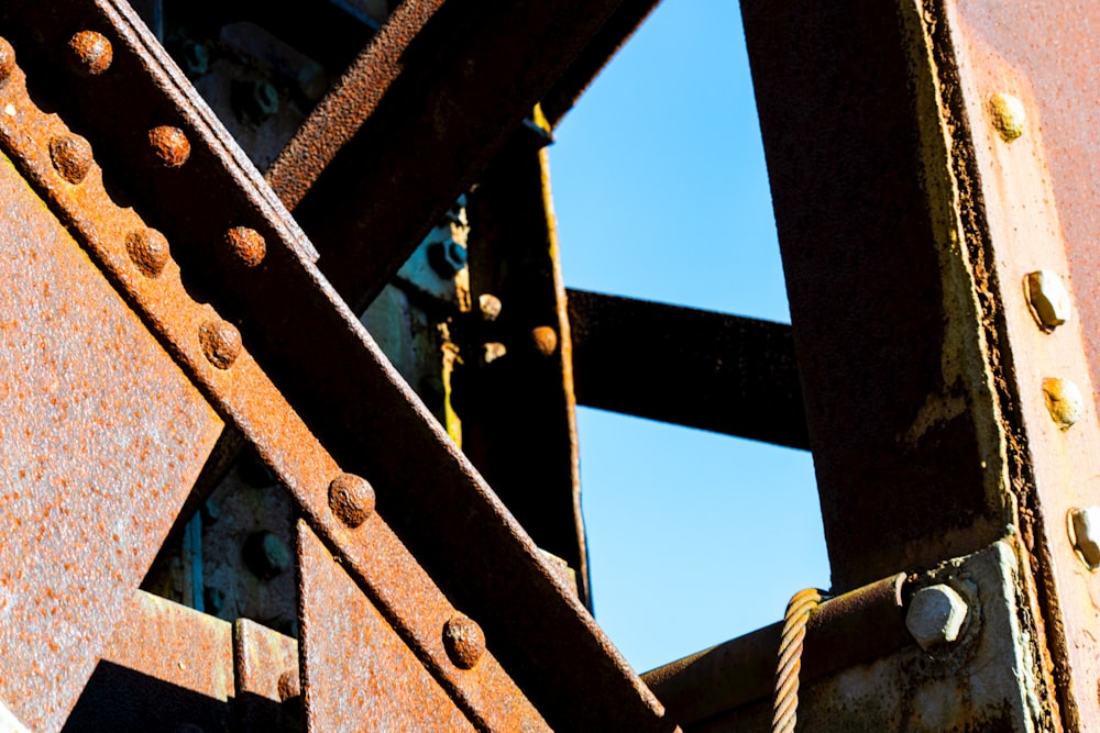 a close up of a metal structure with rivets