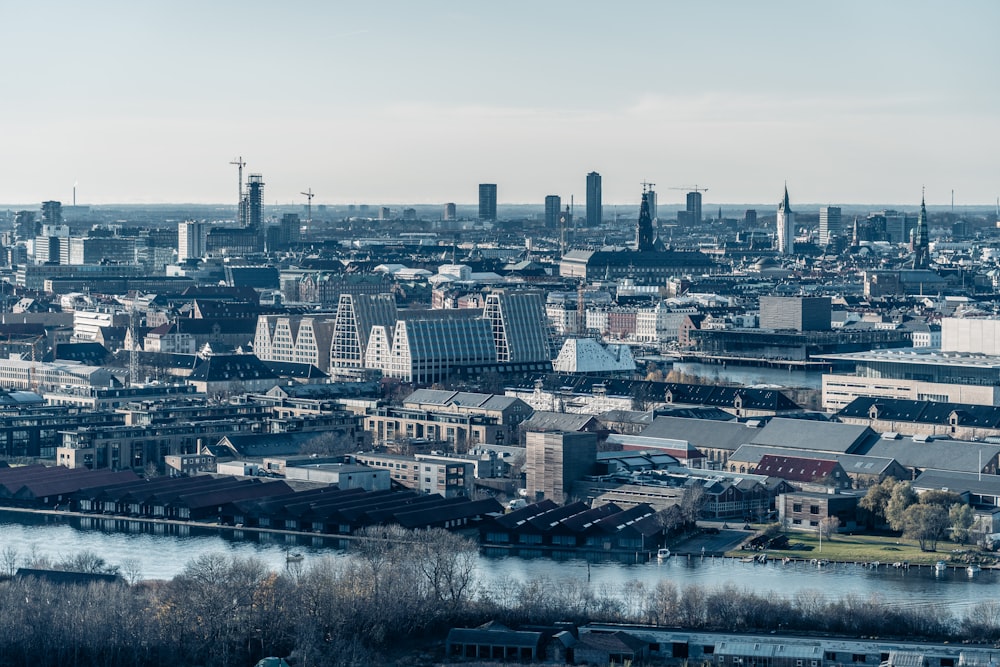 a view of a city with a river running through it