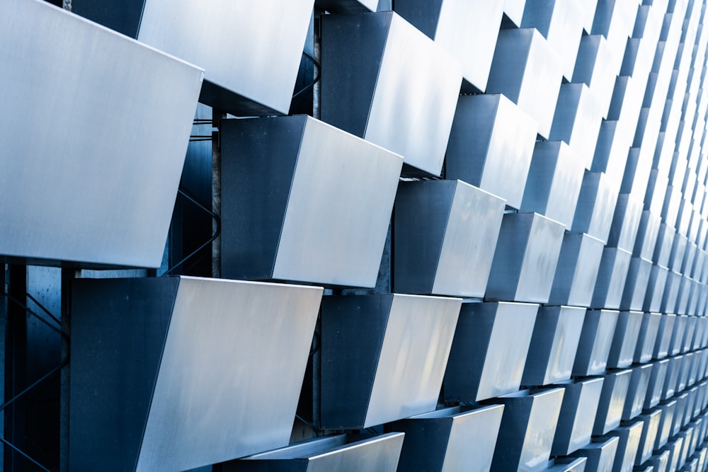 a wall made of metal squares and squares