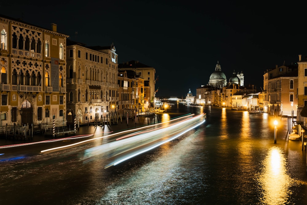 a long exposure photo of a city at night