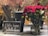 Several vases filled with different types of flowers, including a large bouquet of vivid red roses, are displayed on a counter. Next to the vases, a sign in German reads 'Bitte keine Selbstbedienung,' which translates to 'Please, no self-service.'