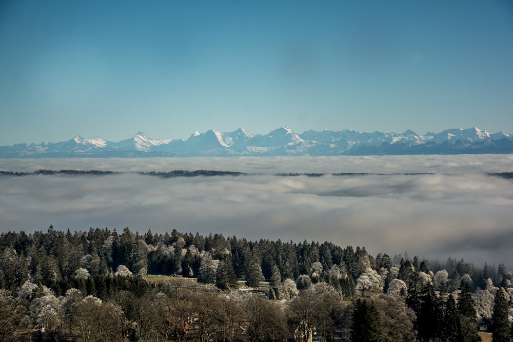 une vue sur une chaîne de montagnes enneigée