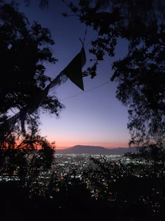 Sunset view over Dhulikhel with Rotary banners in the foreground