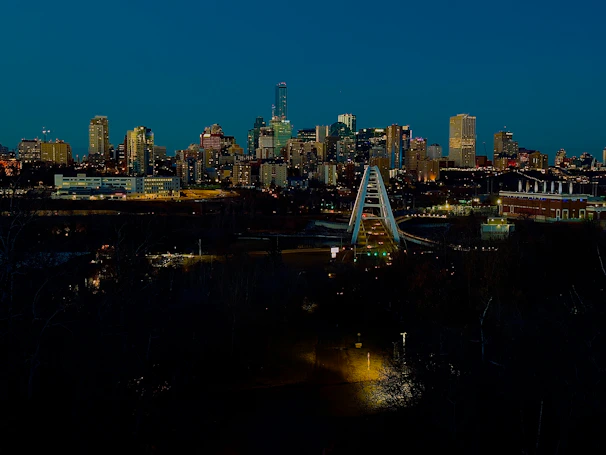 High-quality poster print of a city skyline at night with bright lights and crisp edges.