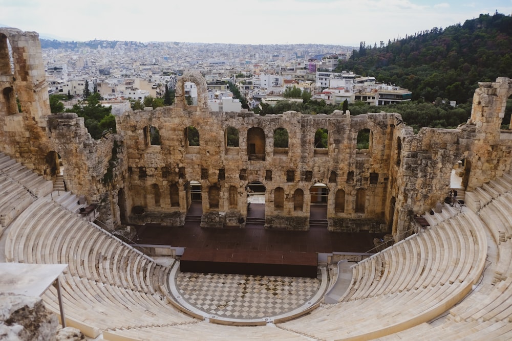 a view of a roman theatre from the top of a hill