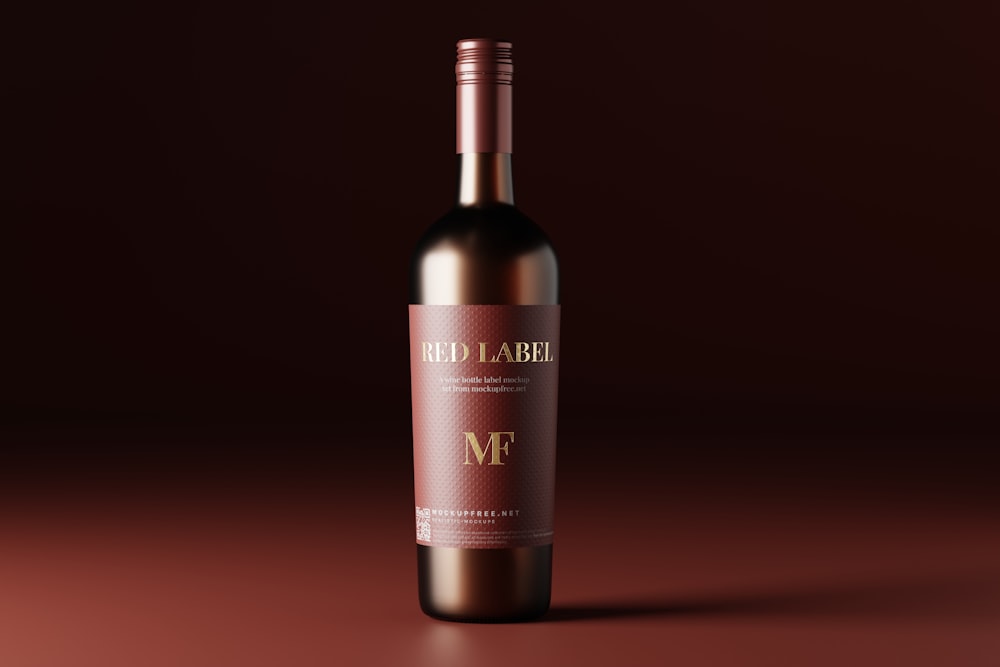 a bottle of red wine on a brown background