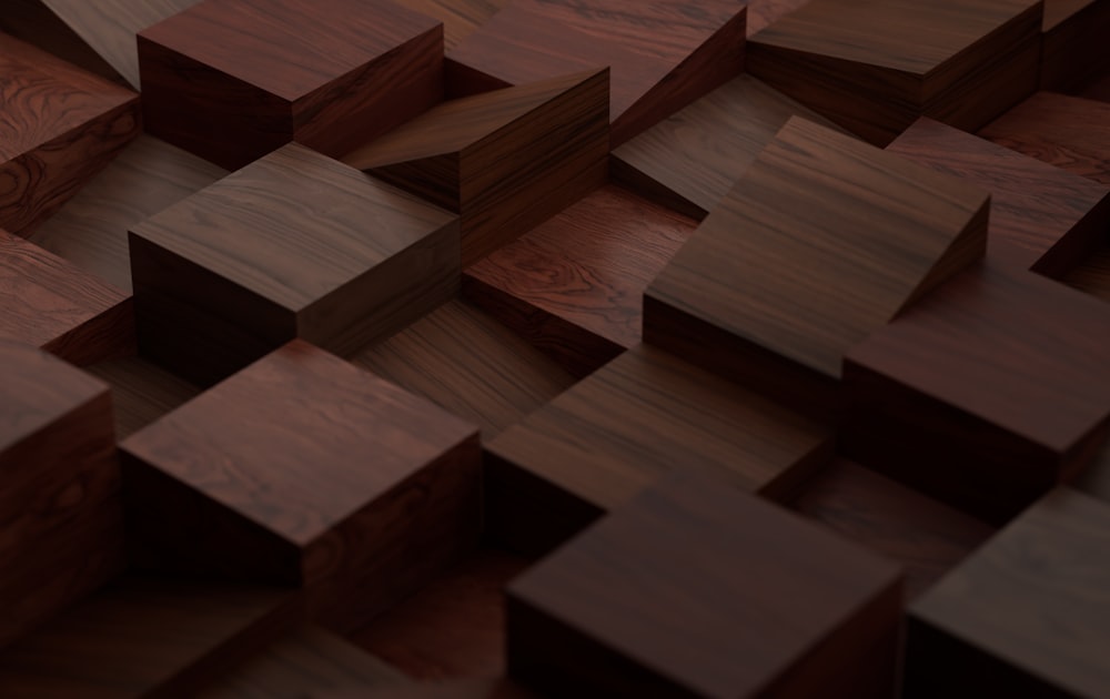 a close up of a wooden surface with squares and rectangles