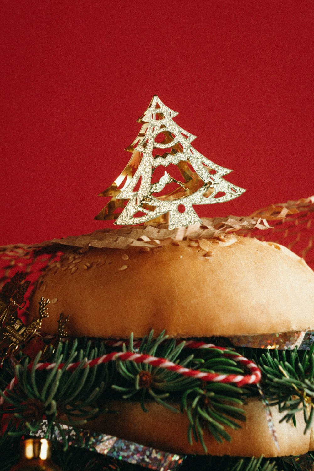 a sandwich with a christmas tree on top of it