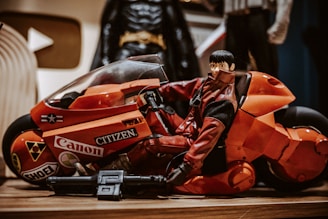 a close up of a toy motorcycle on a table
