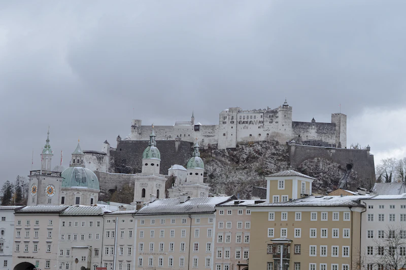 Salzburg Old Town buildings with Hohensalzburg Fortress behind