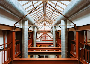 a view of a building from the top of the stairs