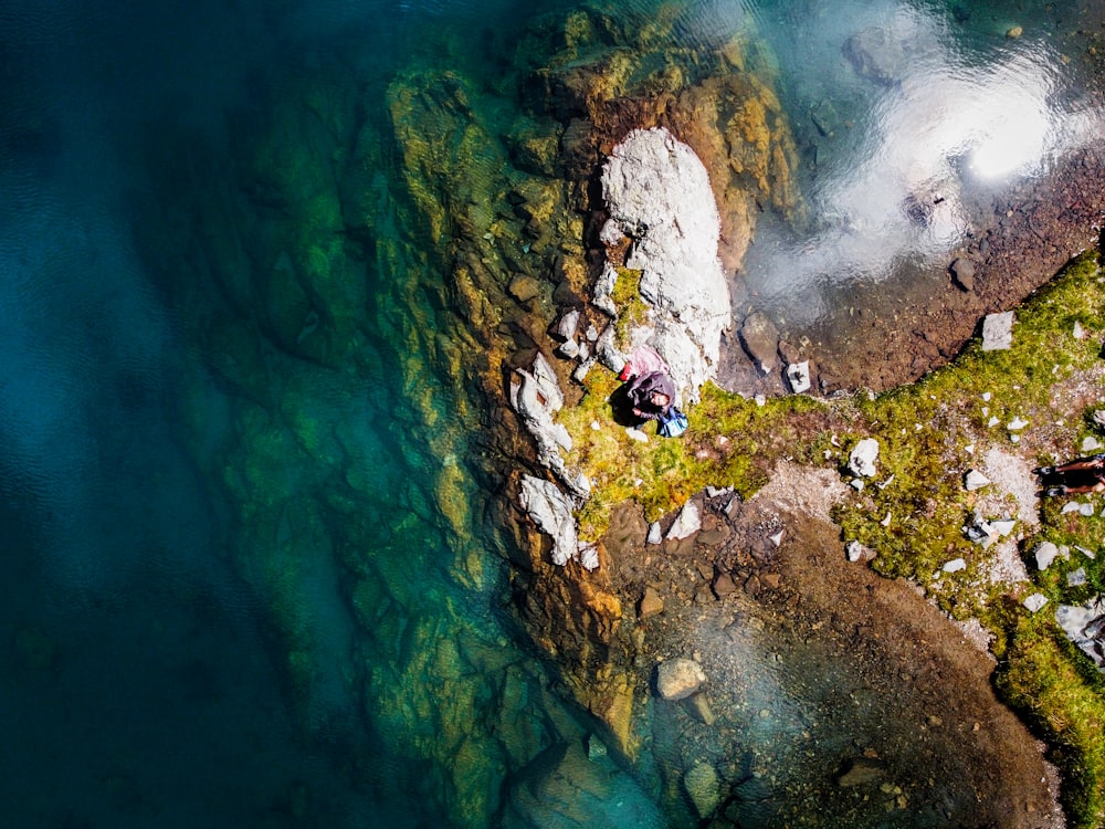 an aerial view of a body of water