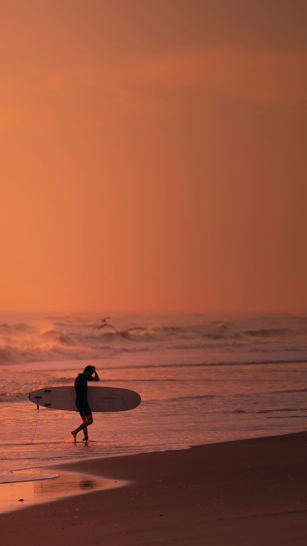 a person walking on a beach with a surfboard